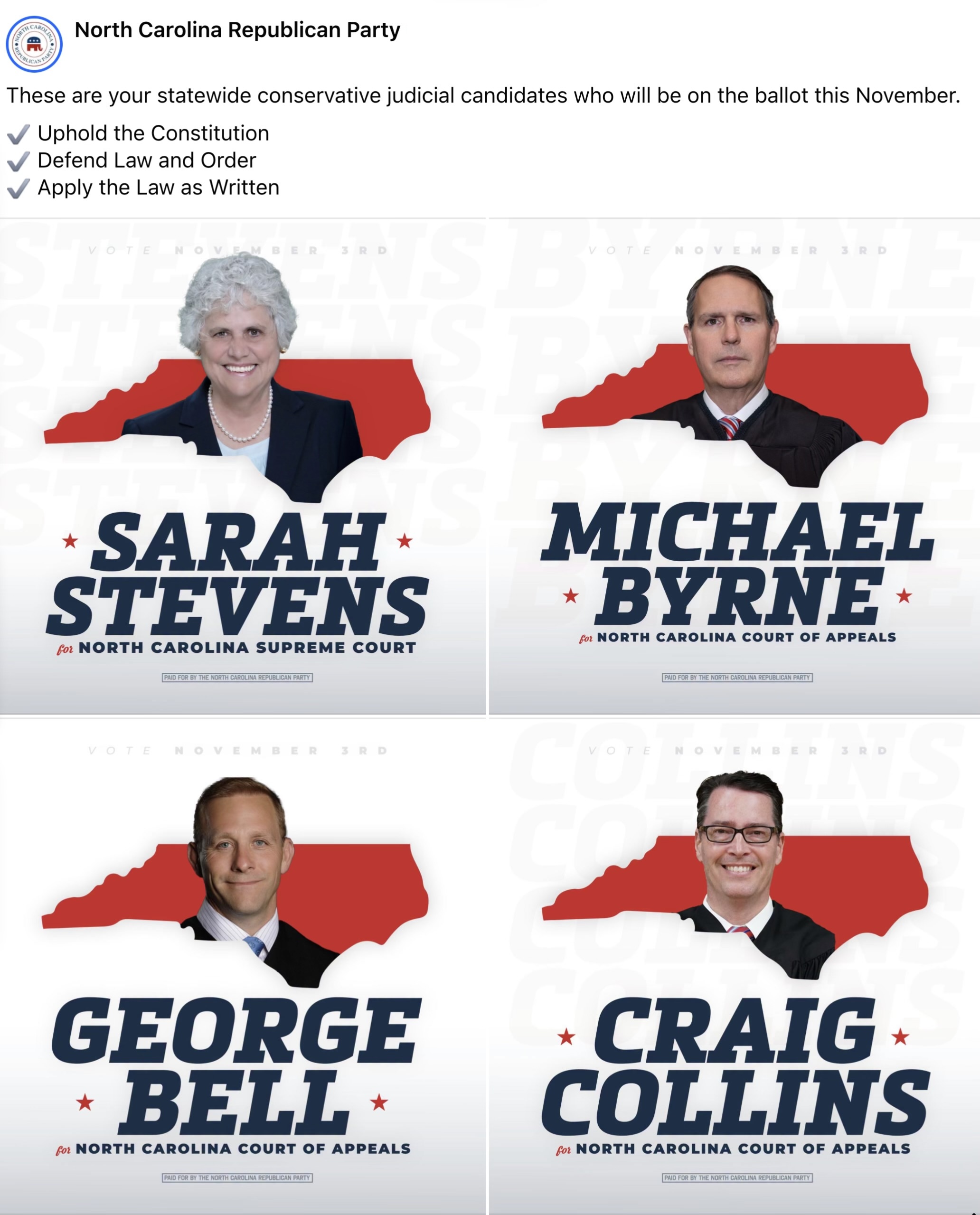 2026 NC REPUBLICAN PARTY JUDICIAL CANDIDATES